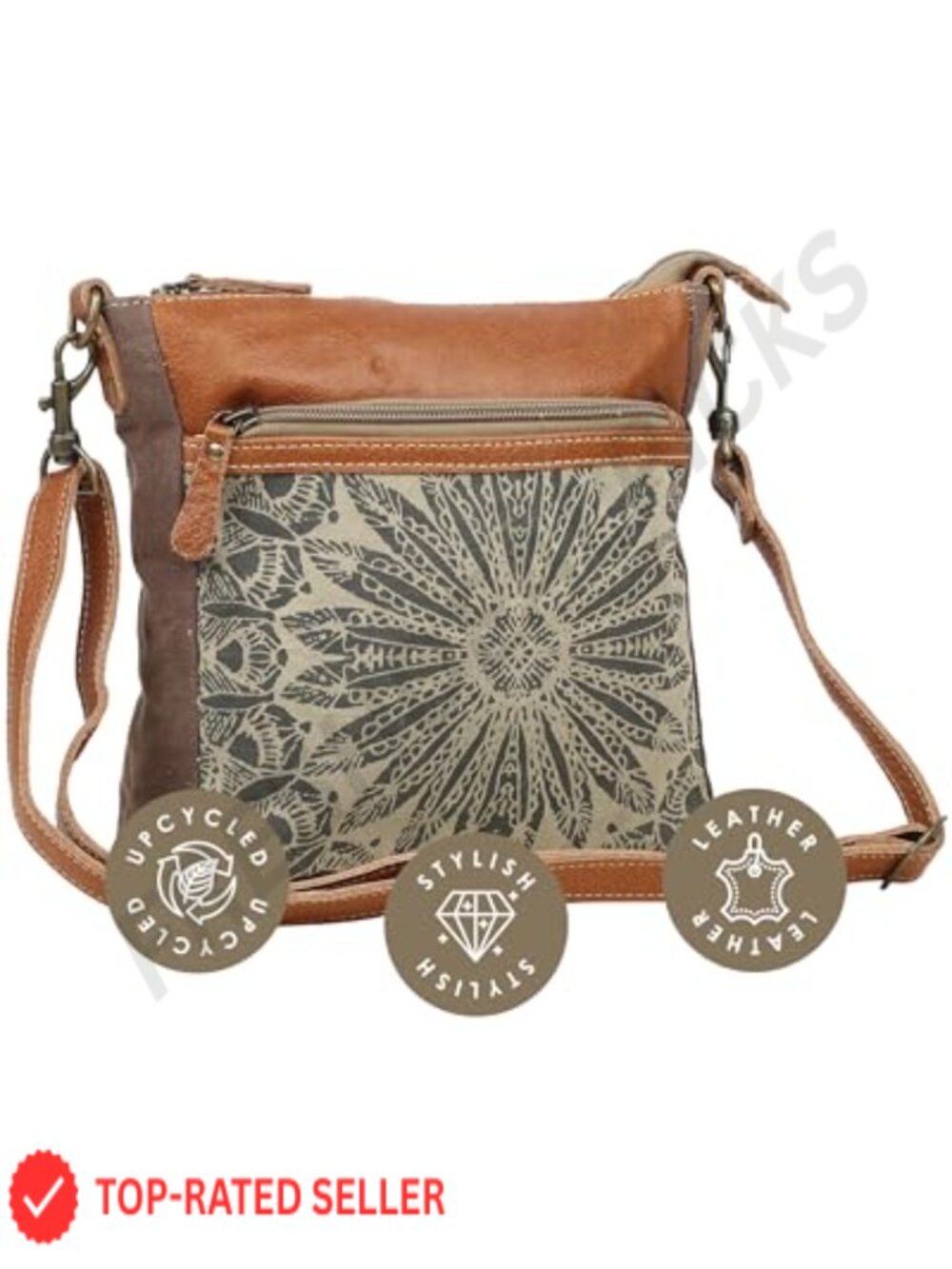 Canvas Leather Crossbody Bag Geometric Boho Purse for Women